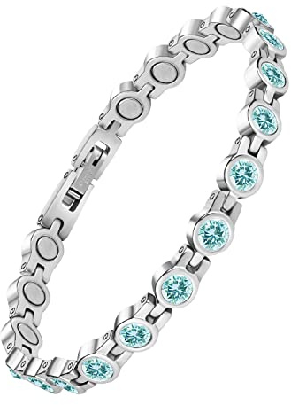 JEROOT Bracciale Magnetico in pietra di cristallo blu, Braccialetto Magnetico da Donna in Acciaio Inossidabile, Regolabile con strumento di rimozione