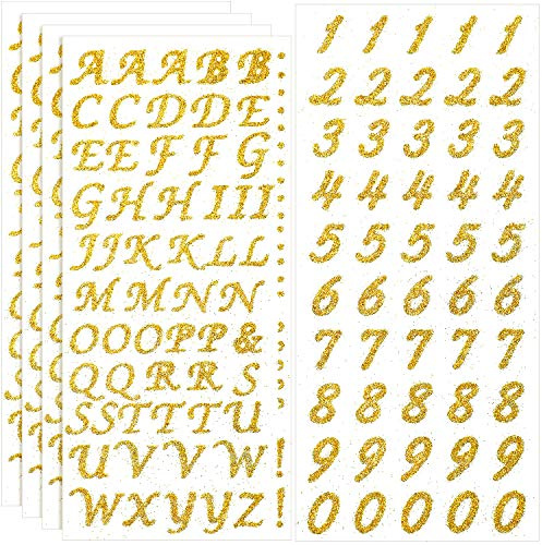 5 hojas de calcomanías de graduación con purpurina para decoración de letras del alfabeto, calcomanías autoadhesivas con diamantes de imitación para decoración de manualidades (dorado)