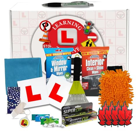 Sinta Gifts Learning To Drive Gifts | 18 Piece Learning to Drive, Driving Gifts Set | Everyday Car Survival Accessories Essentials for New Learner Driver | L Plates in an Eco-Friendly Decorative Box