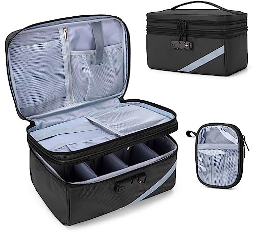 Trunab Kleine Medizinische Tasche mit Zahlenschloss, Abschließbare Medikamenten-Reisetasche mit Minitasche für Zuhause, Reisen, Notfall, Schwarz (Leere Tasche), Patentiertes Design