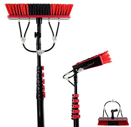 Pxkmouy Asta per la Pulizia dei vetri da 36FT-10.8m, Kit lavavetri con Spazzola telescopica alimentata ad Acqua, Spazzola per la Pulizia dello spruzzo d'Acqua del Pannello fotovoltaico