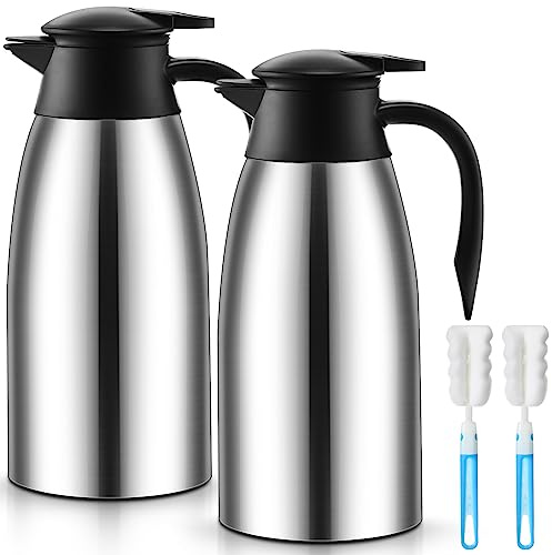 Norme 2 Pcs Thermal Coffee Carafe Insulated Stainless Steel Coffee Carafe for Hot Liquid Vacuum Thermal Pot Creamer Pitcher Dispenser with Brushes Keeping Hot Water Milk(Silver,68 oz)