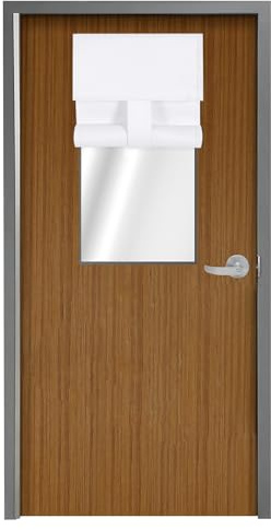 WdFour Blackout Classroom Door Curtain -Bleach White Room Darkening Window Shade for Front Door & Sidelights, 8W x 36L Inches Tie-Up Panel, Light Blocking Cover for Glass Doors