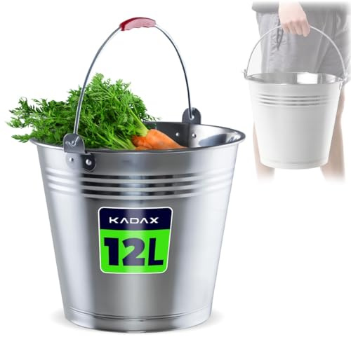 KADAX Zinhink för förvaring, vattenhink av rostfritt stål av hög kvalitet, robust trädgårdshink, murbrukshink, rengöringshink, behållare för växtvattning (12 l)