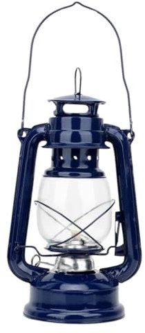 Lampe à huile rétro métal lanterne tempête bleu 25 x 11,5 cm