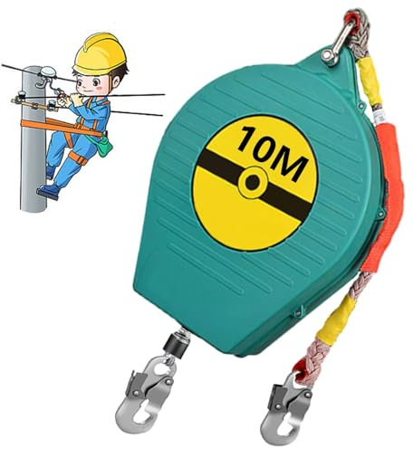 BOVDC Dispositivo Anticaduta Retrattile 3-20m, Imbracatura di Sicurezza Anticaduta Omologata, Verde/Giallo Apparecchiature Anticaduta, Capacità di Carico Massima 150KG(Verde, 10m)