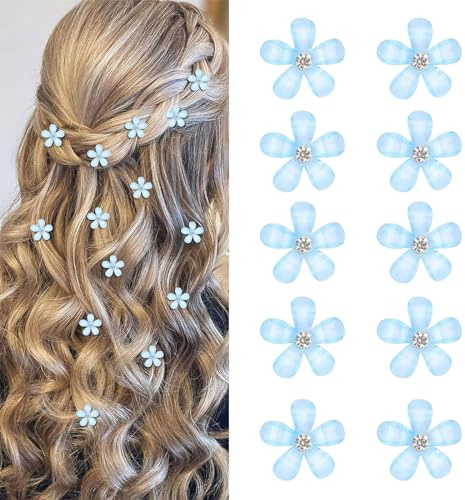 Mezrkuwr Juego de 10 Pinzas para el Pelo con Flores y Diamantes de Imitación - Horquillas Decorativas para Bodas y Accesorios