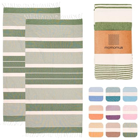 MOMOMUS Pack da 2 XL Foutas - 100% Cotone, Compatti, Ultra Morbidi - Ideali come Teli da Mare Grandi o Asciugamani da Mare in Cotone per Spiaggia, Piscina e Spa - Cachi, 90x180cm
