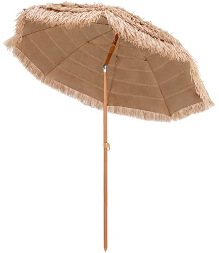 COSTWAY Parasol hawaïen en paille en polypropylène - Diamètre : 220 cm - Hauteur : 213,5 cm - 8 baleines - Pour balcon, jardin, terrasse, piscine - Naturel