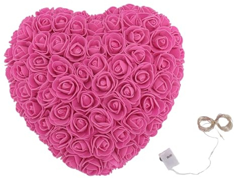 Qcwwy Cuore di Rosa Artificiale Fatto a Mano in Schiuma con Lucine per la Decorazione di Nozze in Camera da Letto (Rosso rosato)