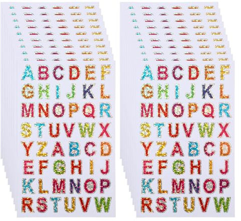 Bewudy 20 Blätter Buchstaben Aufkleber, Glitzer Klebebuchstaben Buchstaben Sticker Bunte Buchstabenaufkleber Selbstklebende Letter Sticker für DIY Scrapbooking Dekorationskunst