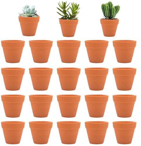 Cisolen Lot de 20 mini pots de fleurs en terre cuite avec trou de drainage pour loisirs créatifs, cactus, plantes grasses et plantes d'intérieur (5 x 4 cm)