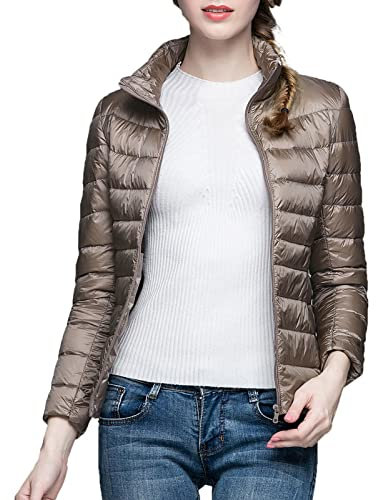 Dünne Steppjacke Damen Leicht, Übergangsjacke Ohne Kapuze Stehkragen Kurzjacke Packbar Ultraleichte Daunenjacke Slim Fit Winterjacke Y2K Sweatjacke Einfarbig Langarm Trainingsjacke