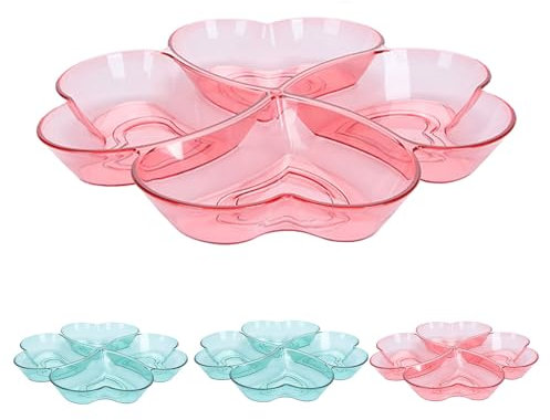 SacJkt Plato de Snacks, Cuencos Aperitivos, 4 Piezas Bandeja para Aperitivos con 4 Compartimentos, Plato Transparente para Aperitivos en Forma de Corazón para Frutas, Dulces, Nueces, Postres
