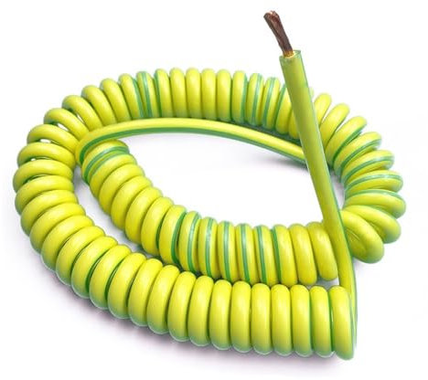Câble électrique Câble spiralé à fil télescopique, câble unipolaire 20AWG 13AWG 7AWG fil de terre jaune-vert bobine rétractable de fil à noyau de cuivre télescopique(Stretch 5 Meters 9AWG 6mm2)