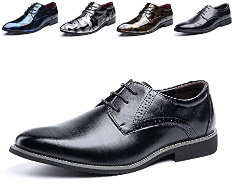 Hitmars Derby Shoes for Men Business Oxford Shoes Brogue Patent Leather Mens Dress Shoes Lace-Ups Formal Slip-On 3 Black UK 7.5