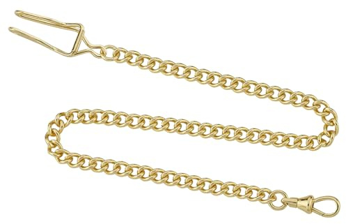 Gotham Stainless Steel Gold-Plated 14 Inch Pocket Watch Chain with Belt Clip # GWCGCLCHAIN