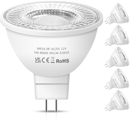 Nottac MR16 LED Bulbs, 12V 5W (50W Halogen Equivalent) Natural White 4000K 38°Beam Angle LED MR16 for Indoor Outdoor Landscape, Recessed, Track Lighting, GU5.3 Bi Pin Base, 6 Pack