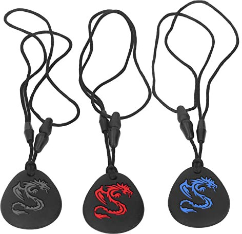 3Pcs Kaukette für Kinder, Beißring Baby Silikon Zahnungsroller Sensory Kauen Halskette ADHS Zahnen Beißende Fingernägel Kauen Kühlbar Hitzebeständig