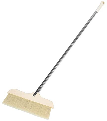 Vaguelly Escoba De Pelo Suave para Limpiar Pisos con Mango Largo y Mango Telescópico, Palo De Acero Inoxidable, Antiestática, para Interiores y Autocaravanas, Escoba De Barrer Multifuncional Blanca