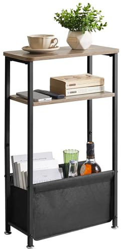 Aibiju Narrow Side Table, Slim Small Table 40x20x66cm, 3 Tier End Table with Storage Fabric Basket, Small Nightstand for Bedroom, Living Room, Light Grey YD-ST002Y
