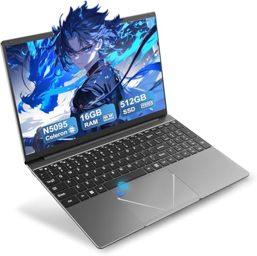 LEEDOW 15,6 FHD Laptop - Celeron N5095 16GB RAM LPDDR4 512GB SSD, Laptop PC Support Touch ID, WiFi5, Bluetooth4.2, USB3.0, Webcam, Backlit Keyboard, Lightweight Computer for Business, School, Work