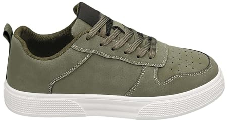 Generiska fritidsskor för män sportiga: arbetssko med tjock sula, snörskor, stora storlekar, utomhusskor med skosnören, sneakers, klassisk, ventilerande joggingsko (storlek 39–48), Grön, 41 EU