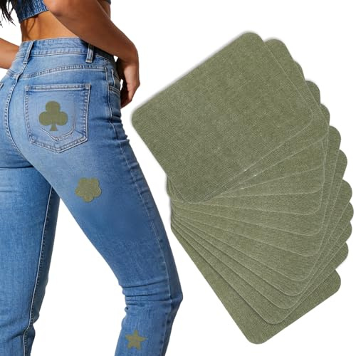 12 parches termoadhesivos para ropa, 10,5 x 7,5 cm, reparadores de tela verde militar, parches para pantalones para agujeros, kit de reparación y decoración para jeans, chaquetas, lona