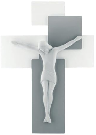 CROCIFISSO da Parete Moderno 19X27 Legno Grigio Bianco Cristo Bianco ME12102GB