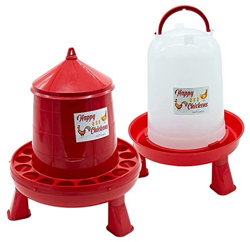FINCA CASAREJO Pack Abreuvoir + Mangeoire avec Pieds - Abreuvoir 10 L et Mangeoire 8 Kg pour Poules et Autres Volailles - Happy Chickens
