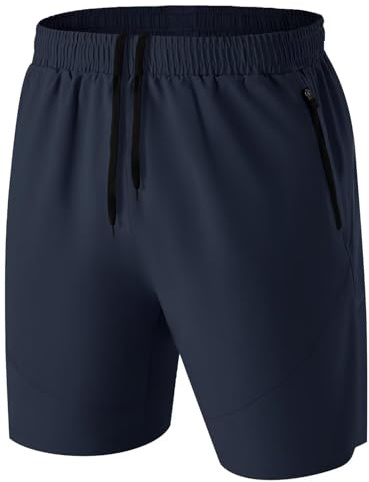 HMIYA Sportshorts för män korta byxor snabbtorkande sportbyxor lätta med dragkedja, marinblå, XL