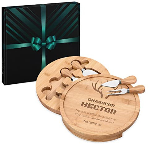 Maverton Plateau à Fromage Personnalisé en Bois - 25 cm - Plateau Fromage avec Les Accessoires - Cadeau Homme - Cadeau Personnalisé - Cadeau Anniversaire Homme - Chasseur