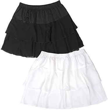 Pizzo Shirt Extender per le donne Plus Size Sottogonna Elastico Vita Mezza Slip Mini Gonne, Chiffon# Nero Bianco, Small-Medium