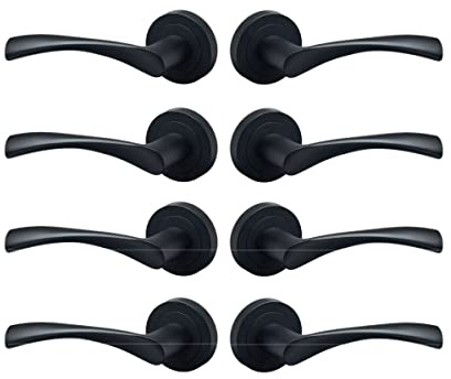 Designer Levers Marvel Lever on Rose Door Handle, Matt Black, 4 Pairs | For interior doors; fixings included; contemporary design.