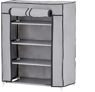 Baroni Home Armario de Tela Plegable, Zapatero con Estructura de Hierro, Organizador de Ropa Ahorra Espacio, Vestidor para Dormitorio, Cabina Armario 4 estantes, 58x28x73 cm