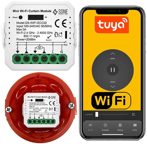 Sone Smart One Rolladenschalter Smart WLAN Unterputz – Alexa & Smart Life Steuerung – Rolladensteuerung mit Neutralleiter – Kompatibel mit RF433MHz – 3A/720W – Bluetooth – Kompakt – Smarthome rolladen
