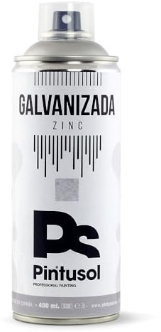 PINTUSOL Pintura Galvanizada Zinc en Spray, Antióxido Anticorrosión, Alta Opacidad y Adherencia a Metal, Pintura Profesional Galvanizado en Frío Espray, 400ml
