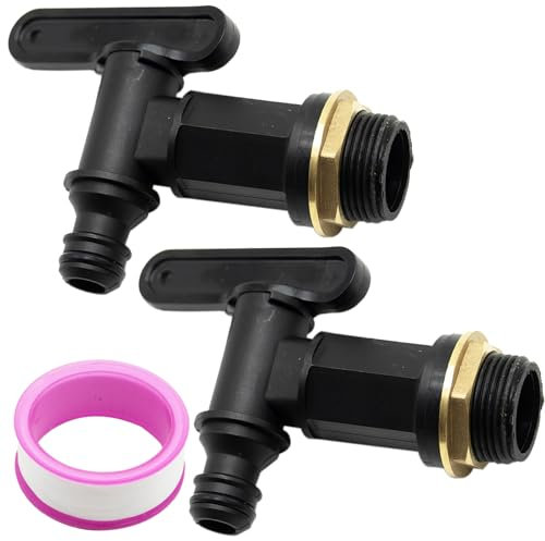 2pcs Water Butt Tap,Waterbutt Taps, Hosepipe Rain Barrel/ ¾ Bsp Thread Replacement Tap With Water-Tap Interface Raw Tape, Black Plastic Snap-Fit Connector Beer Home Brew Push-Fit Water-Tap
