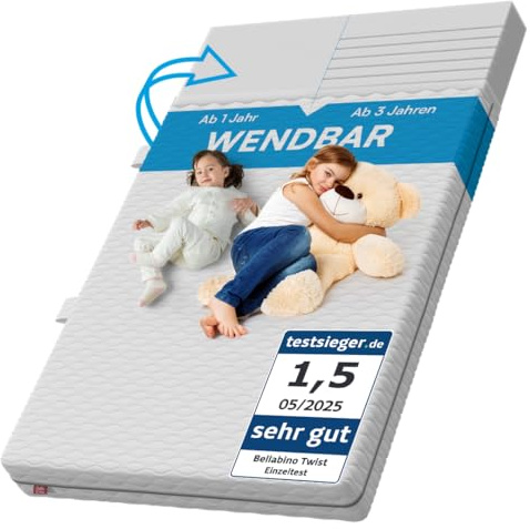 Bellabino Twist Kindermatratze 140x200 cm – Matratze Kinderbett Härtegrad H1/H2 – Hochwertige 7 Zonen Kaltschaummatratze – Jugendmatratze 15 cm hoch – mit waschbarem Bezug, allergikerfreundlich