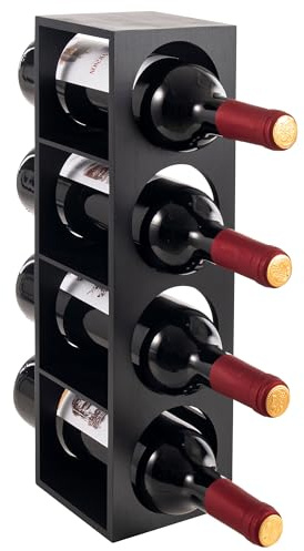 woodluv Stackable Slimline Wine Rack, Free Standing, Horizontal Holder for Wine Bottles, Space-Saving, Durable, Wine Storage Solution - Black