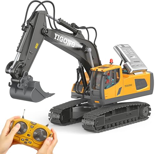 LUDILO Remote Control Excavator Toys for 6 7 8 Year Old Boys Gifts, 11CH 2400mAh 2.4GHz Cars RC Excavator Construction Toy Truck Digger Metal Shovel Sound Light, Kids Boys Toys Age 6-8 Birthday Gift