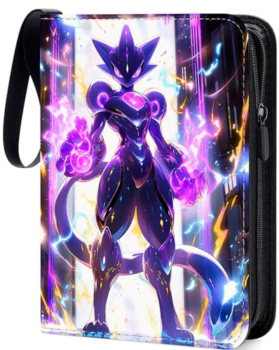 Album de Cartas Coleccionables, 50 páginas, con 400 fundas, Album para Cartas con Cremallera, Carpeta Cartas Transparente, Carpeta de Tarjetas de PU Impermeable, Álbum de recortes(Morado)