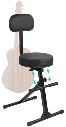 UPELLA Guitar Stool with Back Support, Height Adjustable Professional Seat with Hanger, Musician Stool Guitarist Throne Guitar Chair, Black