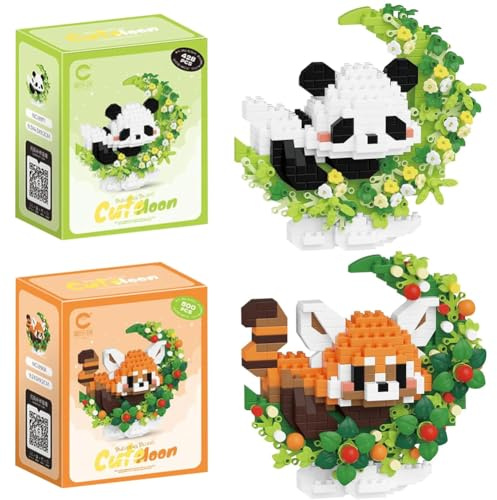CLKDPNO Panda Building Block, 2 PCS Cute Panda Building Blocks Animal Set DIY Micro 3D Building Toy Particle Puzzle Building Toys Gifts for Boys Girls Age 8 9 10 11 12 13 14+ Teens Adults