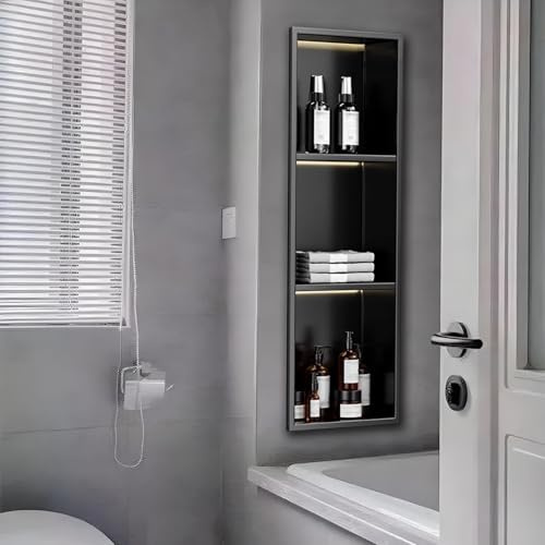JKJZSALJ Organizzatore per Doccia A LED da Incasso A Parete, Senza Installazione di Piastrelle, Soluzione Salvaspazio per Il Bagno, per Elementi Essenziali della Doccia, Design Facile da Installare