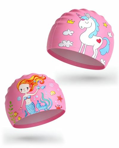 ZKUNL 2 Piezas Gorros De Natación Para Niños Gorro Piscina Bebe Piscina Divertida Baño Con Diseño De Dibujo Nadar Niños Para Pelo Largo Y Corto（B）