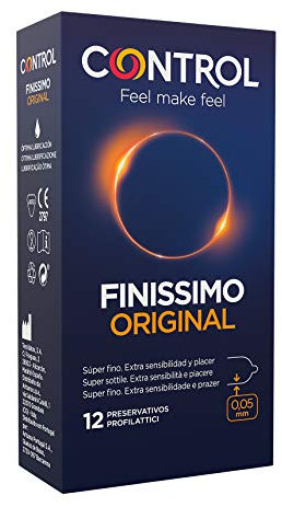 Control Preservativos Finissimo Original. Caja de 12 Condones Súper Finos, Extra Sensibilidad, Lubricados, Sexo Seguro.