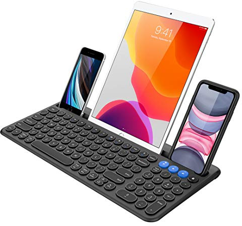 Arteck Wireless Bluetooth Keyboard for Windows, iOS, Android, Computer, Laptop, Smartphone - Multi-Functional with Built-in Cradle
