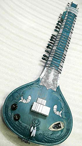 Brass-India Indian Handmade ~ Electric Sitar Shri Ravi Shankar Style Designer Tun Wood Free String & Mizrab