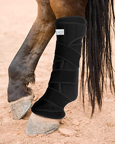 ICEHOF Kühl-Gamaschen Pferd (Fester Halt) - Angenehmes Obermaterial - 2 abnehmbare Kühlakkus und Bandage waschbar - Kühlgamasche Auch schützende Funktion - Kühlbandage für Pferde (4 Stück)